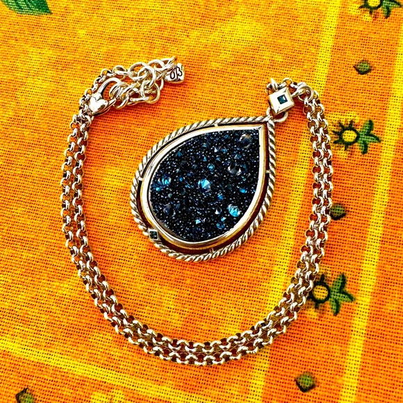 Brighton Blue Crystal Medley Teardrop Necklace w: Saying on Back NWOT - Picture 6 of 10